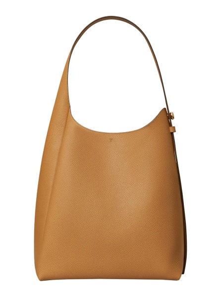 Geanta de umar 'Rony' Beige Shoulder Bag with Thin Strap and Logo Button in Leather for Woman