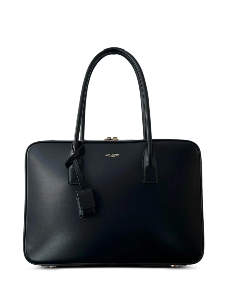 Geanta de umar Saint Laurent Sac De Jour neagra din alama si piele