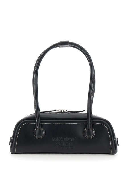 Geanta de umar 'Soft Boston Mini' Black Shoulder bag with Two Top Handles and Logo lettering on the Front in Leather for Women