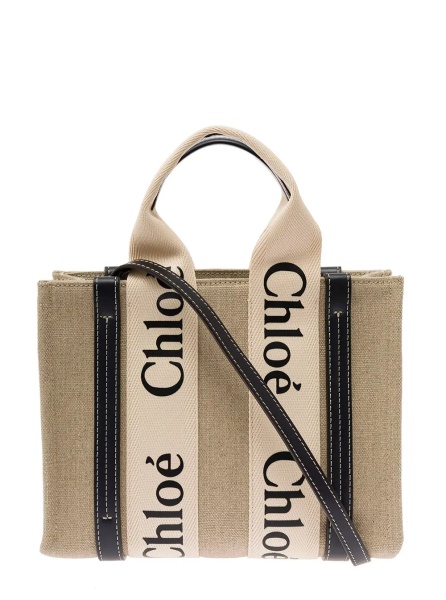 Geanta de umar Tote bag 'Woody' with Leather and Linen Strap in Beige for Women