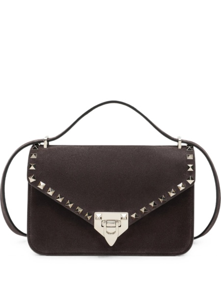 Geanta de umar Valentino Garavani Rockstud maro din piele intoarsa