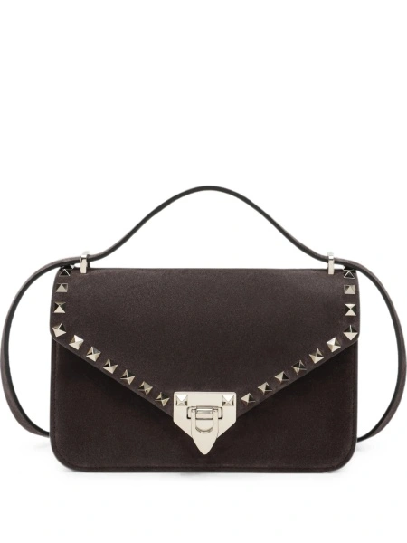 Geanta de umar Valentino Garavani Rockstud maro din piele intoarsa