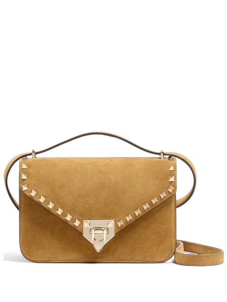 Geanta de umar Valentino Garavani Rockstud neutra din piele intoarsa