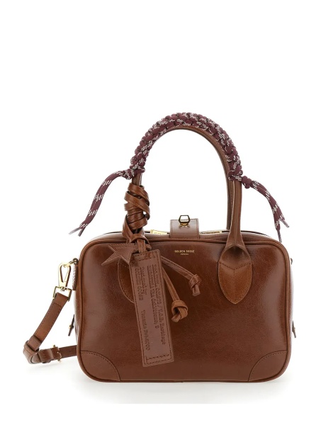 Geanta de umar 'Vita' Brown Shoulder bag with Adjustable and Removable Shoulder Strap and Logo Tag on the Front in Leather for Women