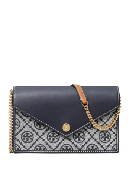 Geanta mini Tory Burch albastra din polyester si piele