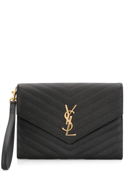 Geanta plic Saint Laurent Envelope neagra din piele si alama