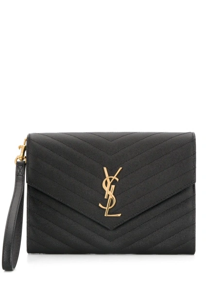 Geanta plic Saint Laurent Envelope neagra din piele si alama