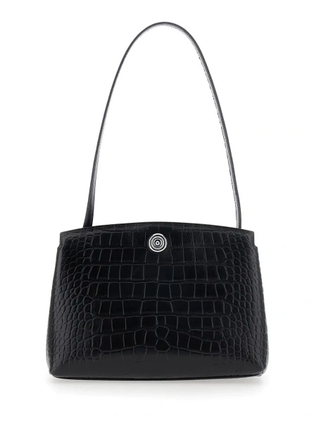 Genti Black Clutch with removable shoulder strap and crocodile-effect in leather for women