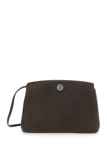 Genti Brown Clutch with adjustable shoulder strap and automatic button closure in leather for women
