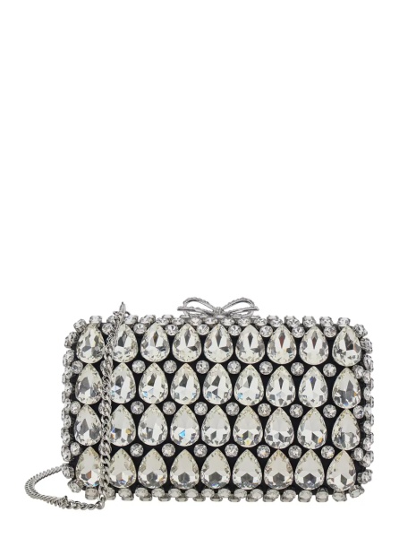 Genti Clutch Bag 'BLACK SATIN CRYSTAL' with Crystal Details in Black Satin for Women