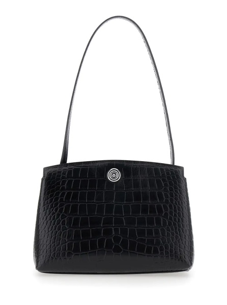 Genti Clutch Bag 'CROC EMBOSSED' with Elegant Design in Black Leather for Women