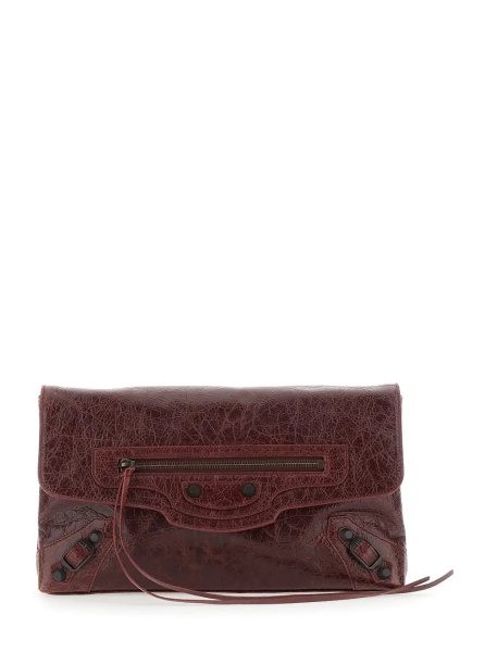 Genti 'Le City' Bordeaux Small Clutch with Zip Pocket on the Front in Leather for Women