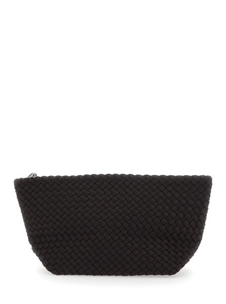 Genti Portofino' Brown Large Clutch with Logo Patch and Intreccio Motif in Eco-leather for Women