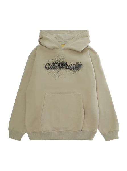 Hanorace Beige sweatshirt with fixed hood and front and back logo in cotton for boys