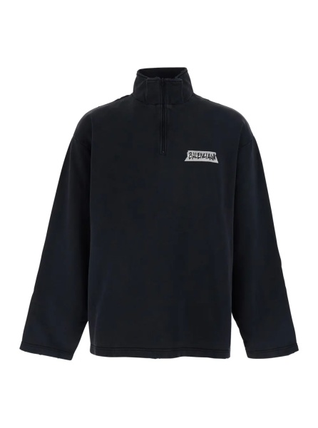 Hanorace Black Half-Zip Sweatshirt with Logo on the Front in Cotton for Men