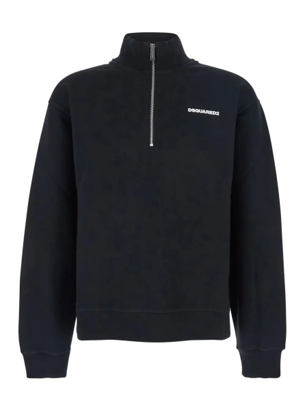 Hanorace Black High Neck Sweatshirt with Lettering Logo on the Front in Cotton Man