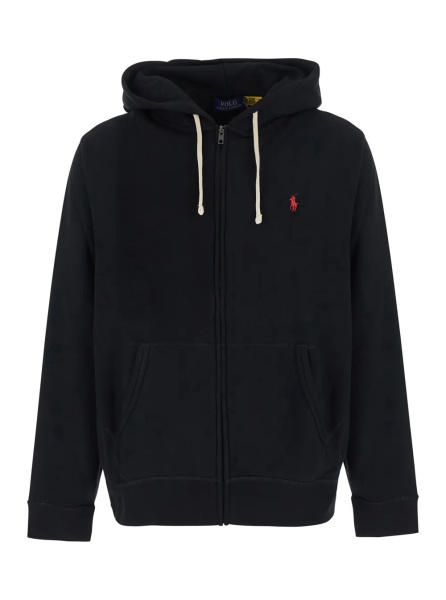 Hanorace Black Hooded Sweatshirt with Drawstring and Pony on the Front in Cotton Blend for Men