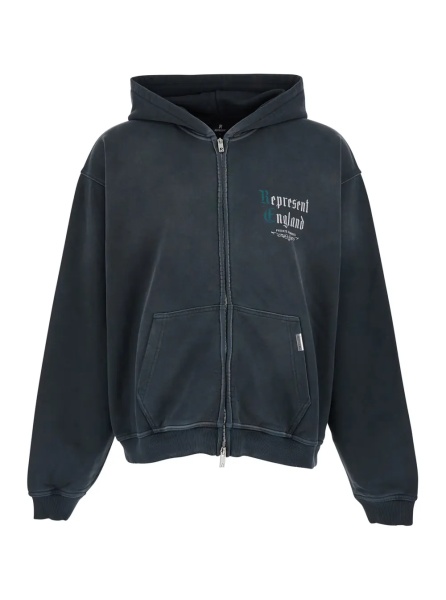 Hanorace Black Hooded sweatshirt with fixed hood and maxi logo on the back in cotton for men