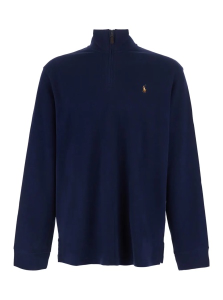 Hanorace Blue Sweatshirt with Half Zip Closure on the Front and Pony on the Front in Cotton for Men