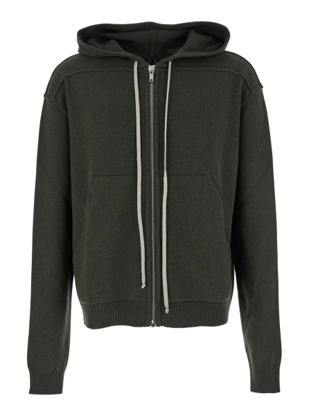 Hanorace Green Sweatshirt with Contrasting Drawstring Hood in Cashmere and Wool Man