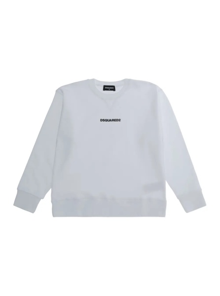 Hanorace White Crew Neck Sweatshirt with Logo Lettering on the Front in Cotton Boy