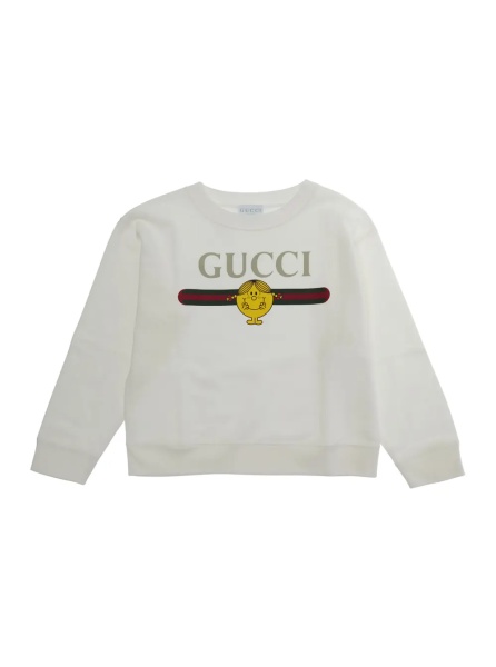 Hanorace White Crewneck Sweatshirt with Front Logo and Web Detail in Cotton Girl