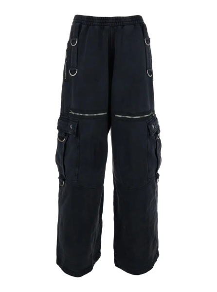 Inele Black Cargo Pants with Applied Rings on Front and Back in Cotton for Men
