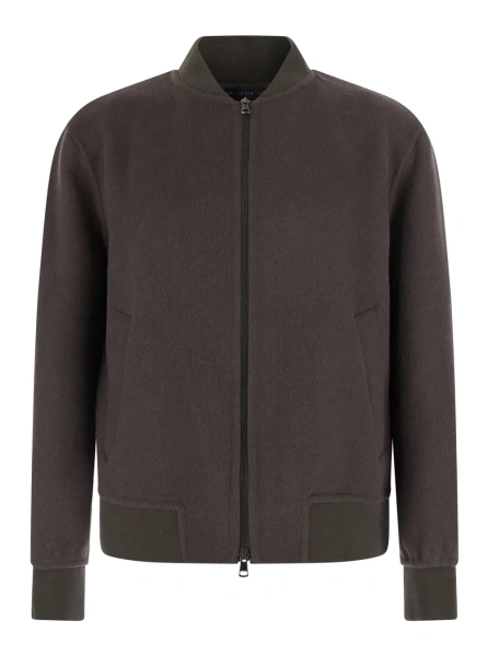 Jacheta Bomber with shirt collar and front closure and pockets, in wool, gray, unisex