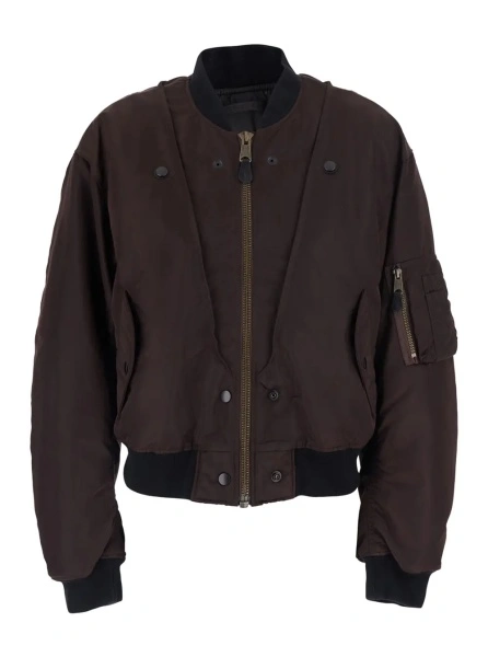 Jacheta Brown Jacket with Reversible Design and Pocket on the Sleeve in Tech Fabric Women