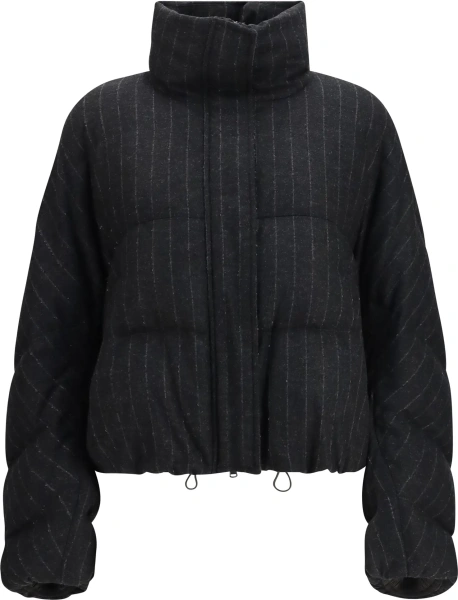 Jacheta Cropped pinstripe wool Puffer Jacket