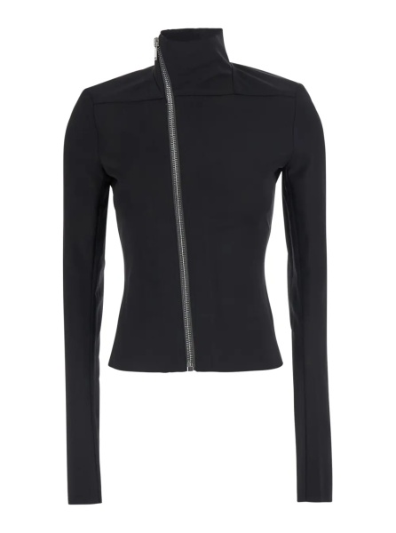 Jacheta 'Gary' Black Crop Jacket with High Collar and Off-Center Zip Closure in Wool Blend for Women