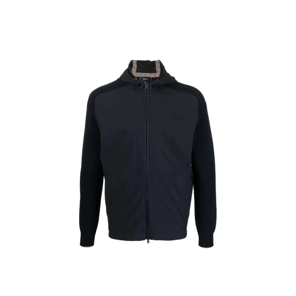 Jacheta Herno Knit-Sleeve Hooded Jacket