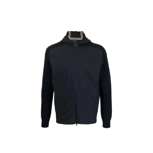 Jacheta Herno Knit-Sleeve Hooded Jacket
