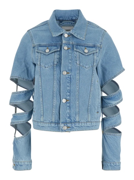 Jacheta Light Blue Jacket with Classic Collar and Spiral Cut-Out Sleeves in Denim Woman