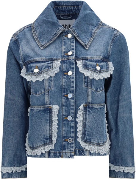 Jacheta Rigid denim Jacket with lace details