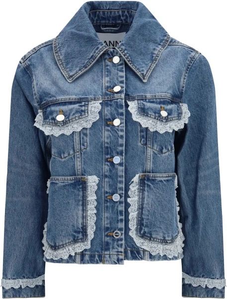 Jacheta Rigid denim Jacket with lace details