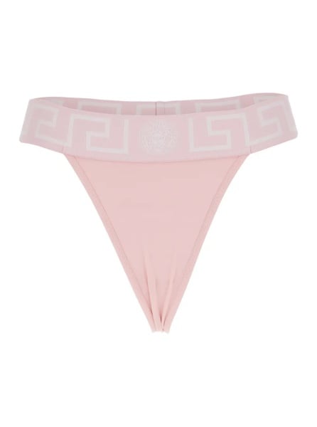 Lenjerie Pink Underwear with Greca and Medusa Detail in Stretch Cotton Woman