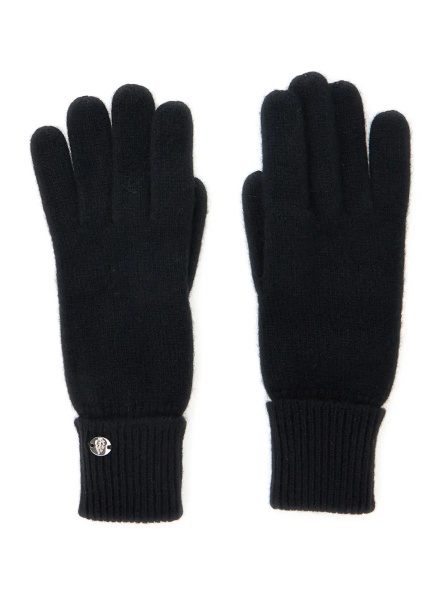 Manusi 'Blaire' Black Gloves with Logo Plaque Detail on the Front and Ribbed Details in Cashmere Woman