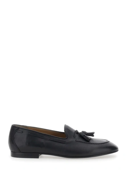 Mocasini black loafers with side laces and front knot in leather Men