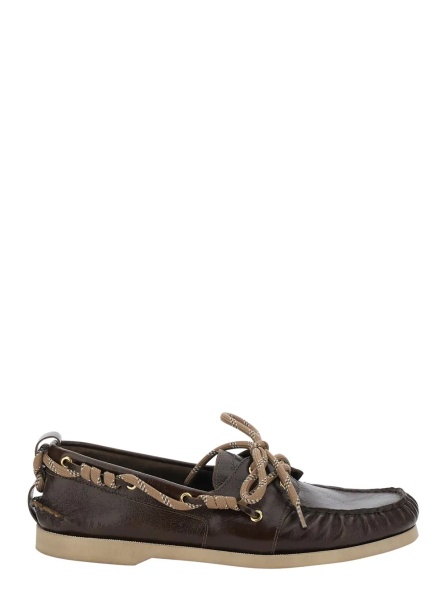 Mocasini Brown Boat Moccasins with Side Laces in Leather Men