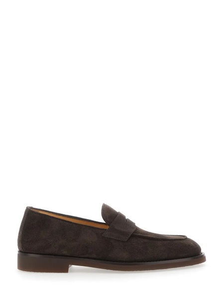 Mocasini Brown loafers with tone-on-tone stitching in suede for men
