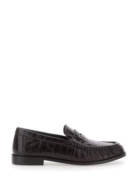 Mocasini 'Stallone' black loafer with ruched toe in croc-effect leather for women