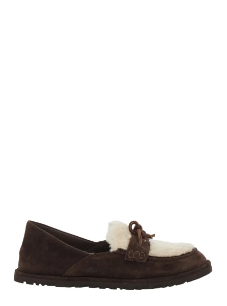 Mocasini 'Zora' Brown loafers with fur details and front leather strap in suede for women