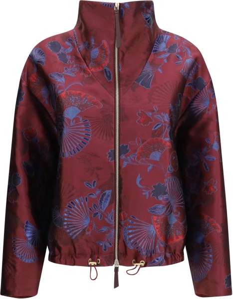Paltoane Full-zip Jacket in silk-blend jacquard with ginkgo motif