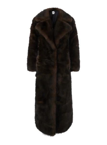 Paltoane 'GABRIELLE' Brown Fur Coat with Notched Collar in faux-Fur for Women