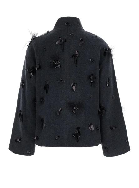 Paltoane Grey High-Neck Coat with Sequin Application in Wool Blend women
