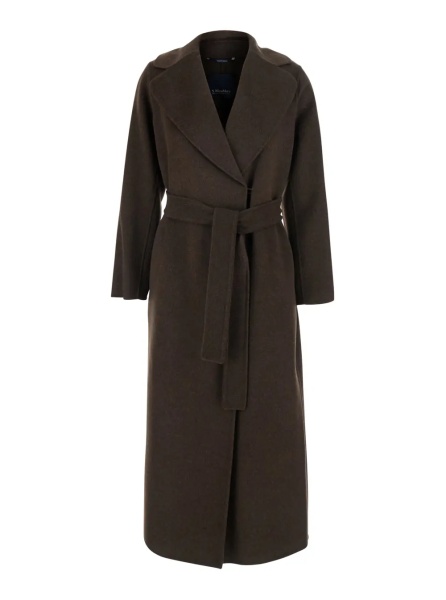 Paltoane 'Pace' Brown Coat with Notched Revers and Front Belt Closure in Wool for Women