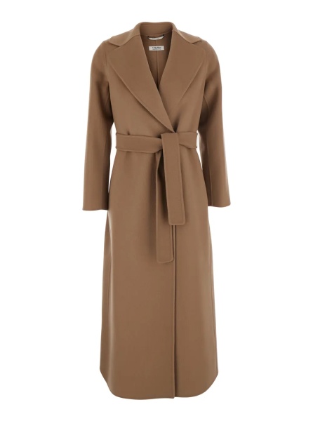 Paltoane 'POLDO' Beige Coat with Notched revers and waist belt in Wool Women