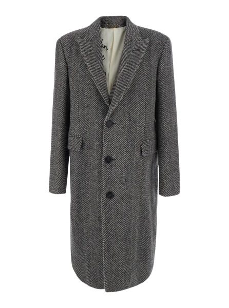 Paltoane 'Resca' Grey Single-breasted Coat with Peak revers and Houndstooth Motif in wool for men