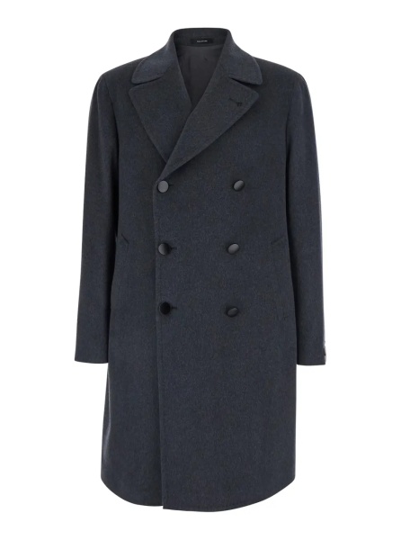 Palton 'Arden' Gray Double-breasted Coat with Notched Revers and Half Belt in Wool for Men